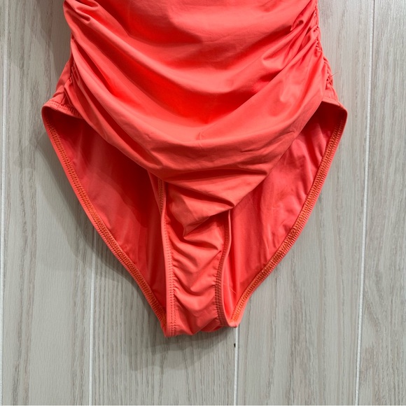 La Blanca Island Goddess Off Shoulder Ruffle One Piece - Hot Coral Swim Suit 10 - Picture 4 of 13